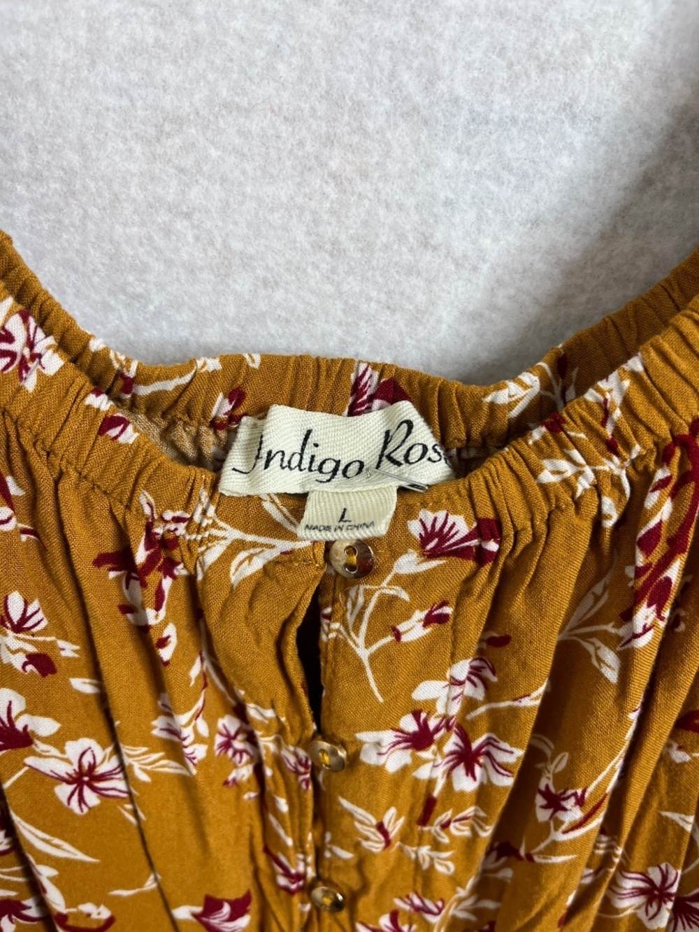 Indigo Rose Mustard Floral Maxi Dress Boho Button Front Flowy Midi Dress Large - Picture 7 of 7